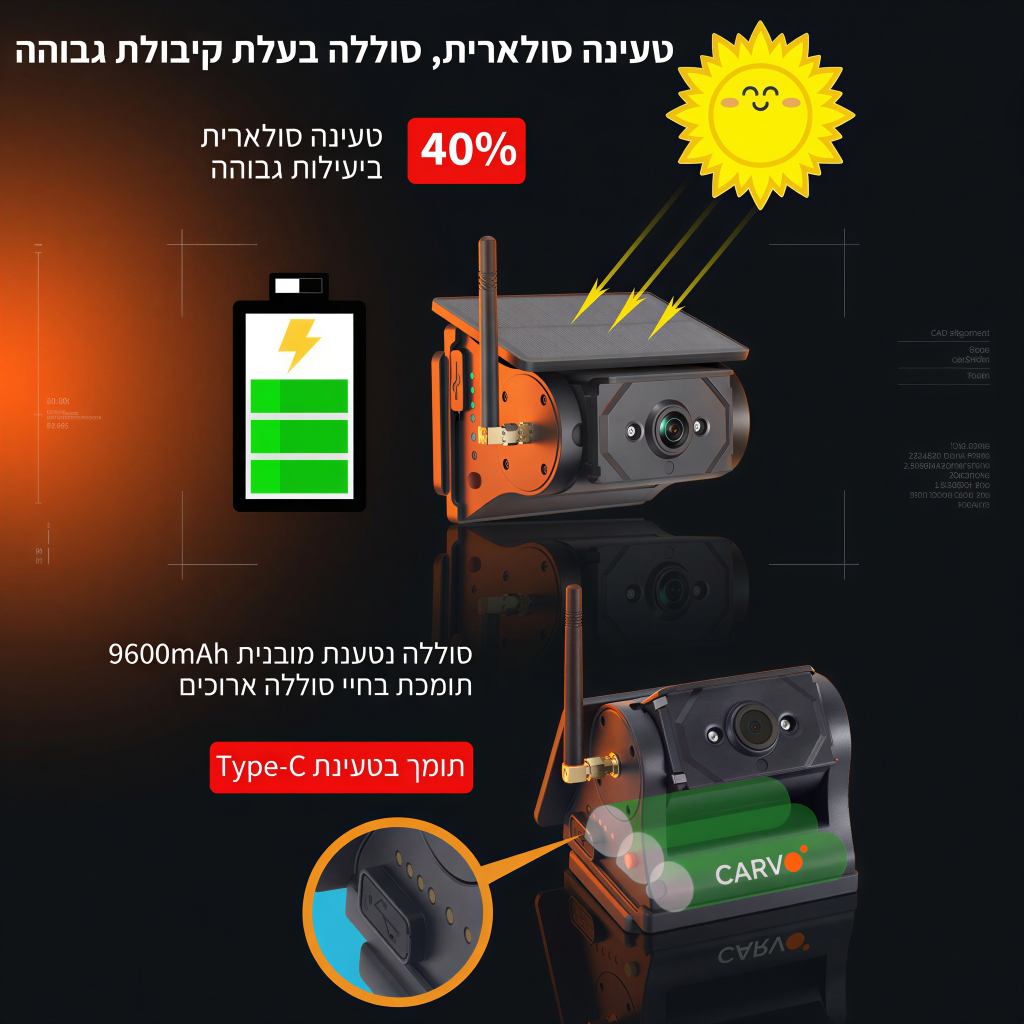 CARVO Vision Guard PRO | מצלמת ה-Extreme הסולארית (9600mAh) ללא התקנה